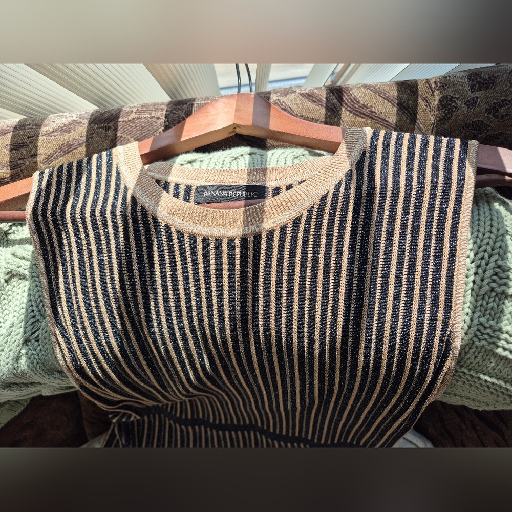 Banana Republic Metallic Stripe Sweater Dress,Black Stripe SIZE L - Picture 7 of 9